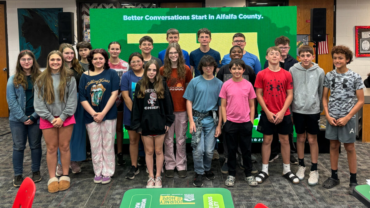 <p>Journey of Hope Phase II continued in Alfalfa County, where 59 Cherokee High School students spent time learning and reflecting together. They engaged in Better Conversations, where they discussed leaning into tough moments, being more curious and choosing kindness in small ways that can make a big difference.</p>