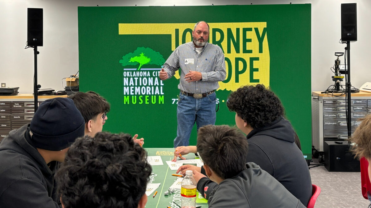 <p>Stop #32 on our Journey of Hope landed in Custer County where 100 Oklahoma History 9th grade students gained a deeper understanding of the April 19, 1995, bombing and came together for Better Conversations. Students also got to hear from Lt. Dwain Weil and Dusky Woodall, first responders with the Clinton Fire Department who spent three days helping with rescue and recovery efforts following the bombing. Their first-hand experience led to impactful discussions with the students. One of the day's biggest takeaways? Violence is never the answer — no matter what.</p>