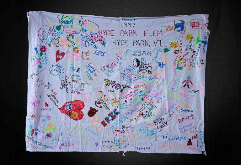 Tapestry from an Elementary School Covered in Signatures
