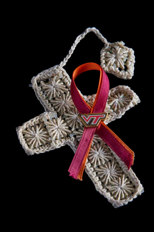 Crocheted Cross with Virginia Tech Ribbon
