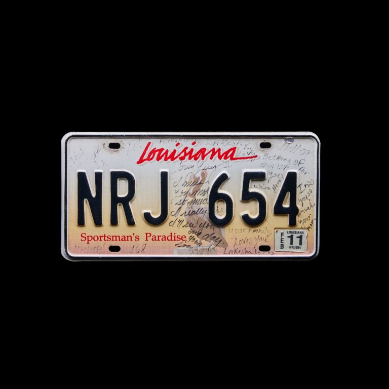 Louisiana License Plate with Notes from LaKesha Levy’s Family